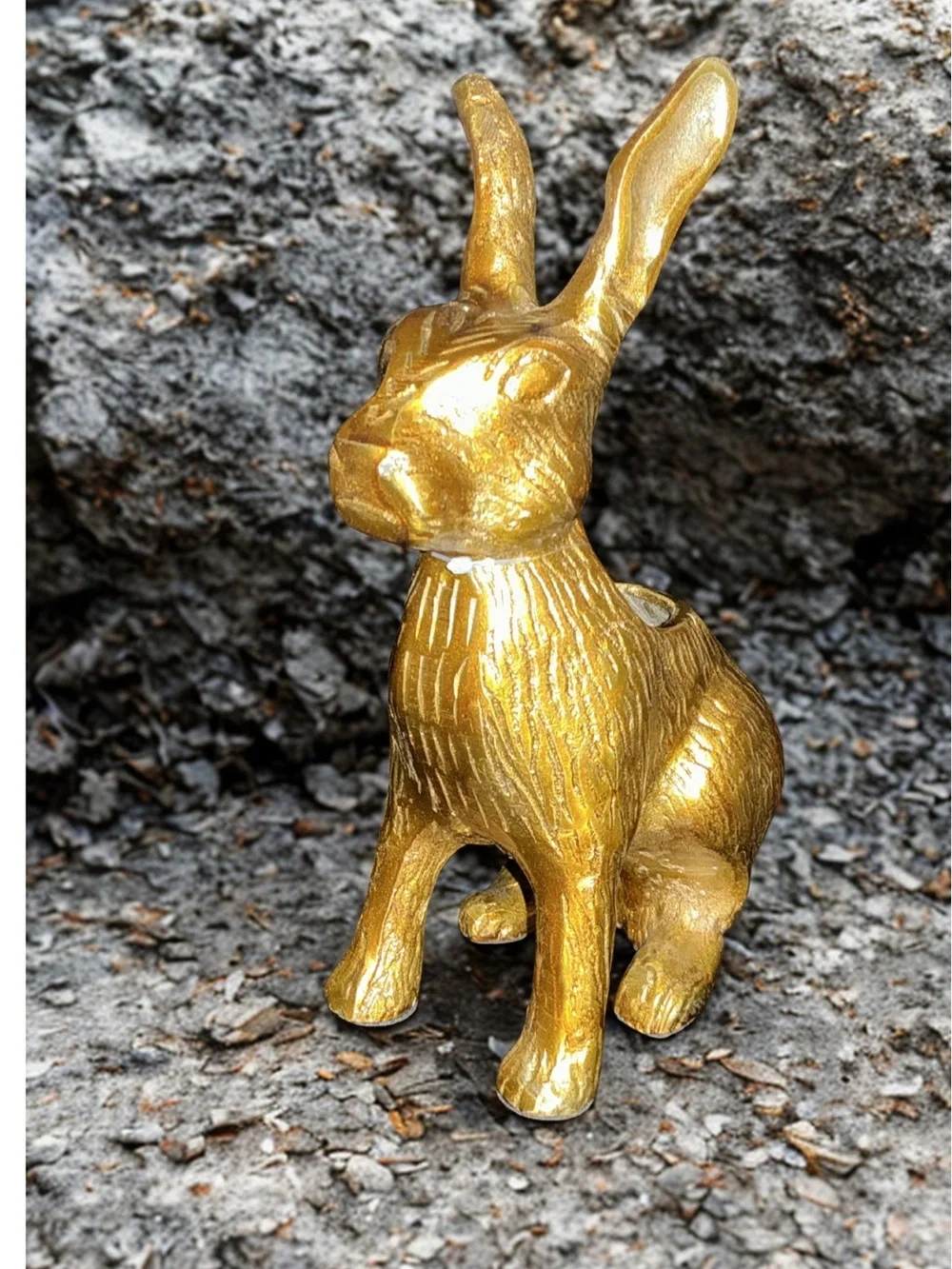 Gold Ceramic Bunny Figurine Planter Decorative Accent